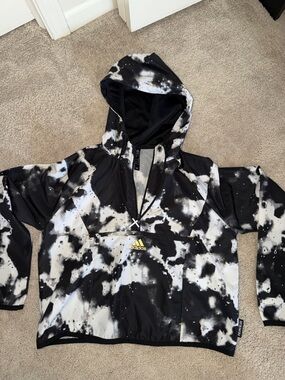 adidas Kids Black & White Tie-Dye Hooded Rain Jacket